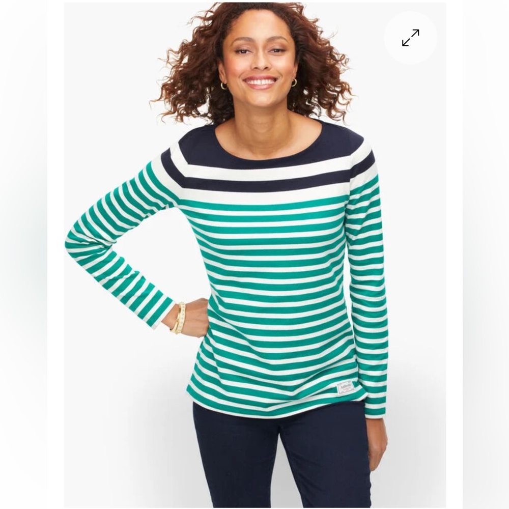 Talbots Top Size M Shirt Le Havre Stripe Cotton Jersey Knit Nautical long sleeve
